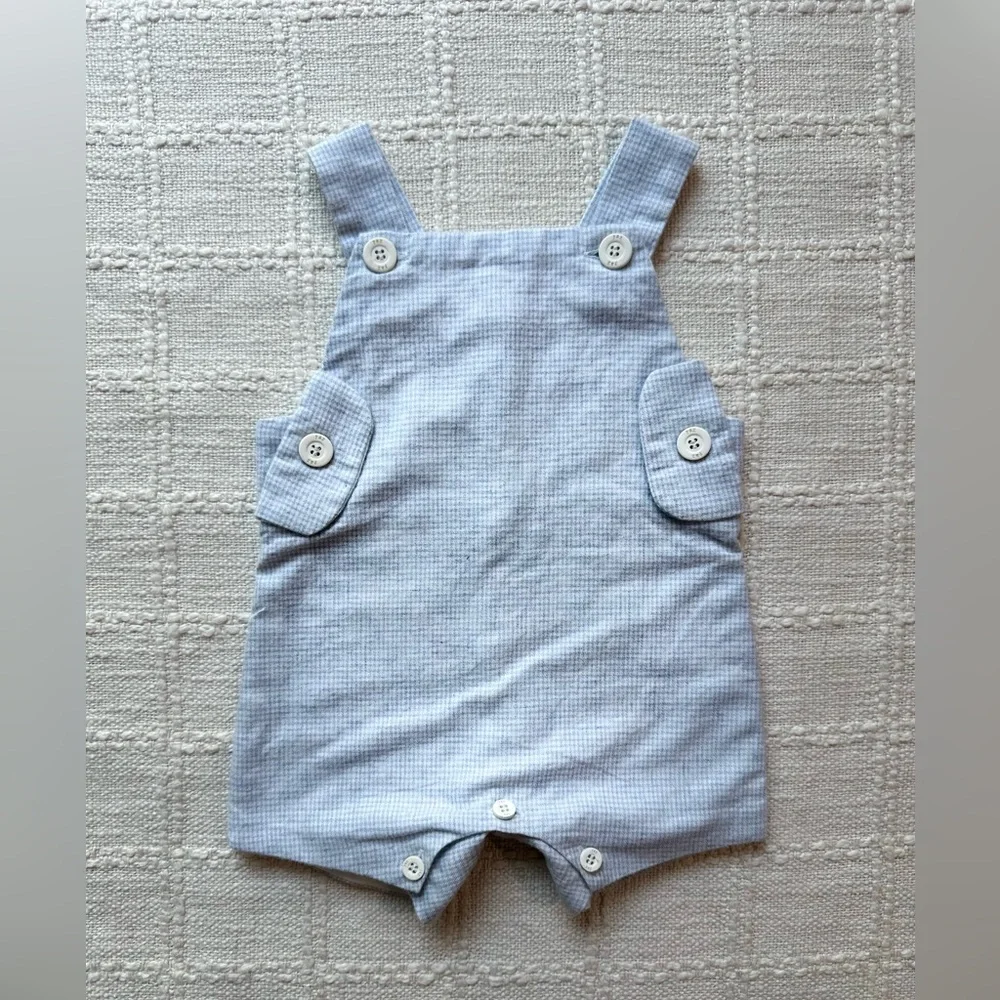 Paz Rodríguez Blue Gingham baby short overalls